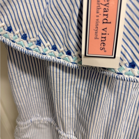 NWT Vineyard Vines Strapless Embroidered Ruffle Romper in Blue & White Stripes - Picture 4 of 6